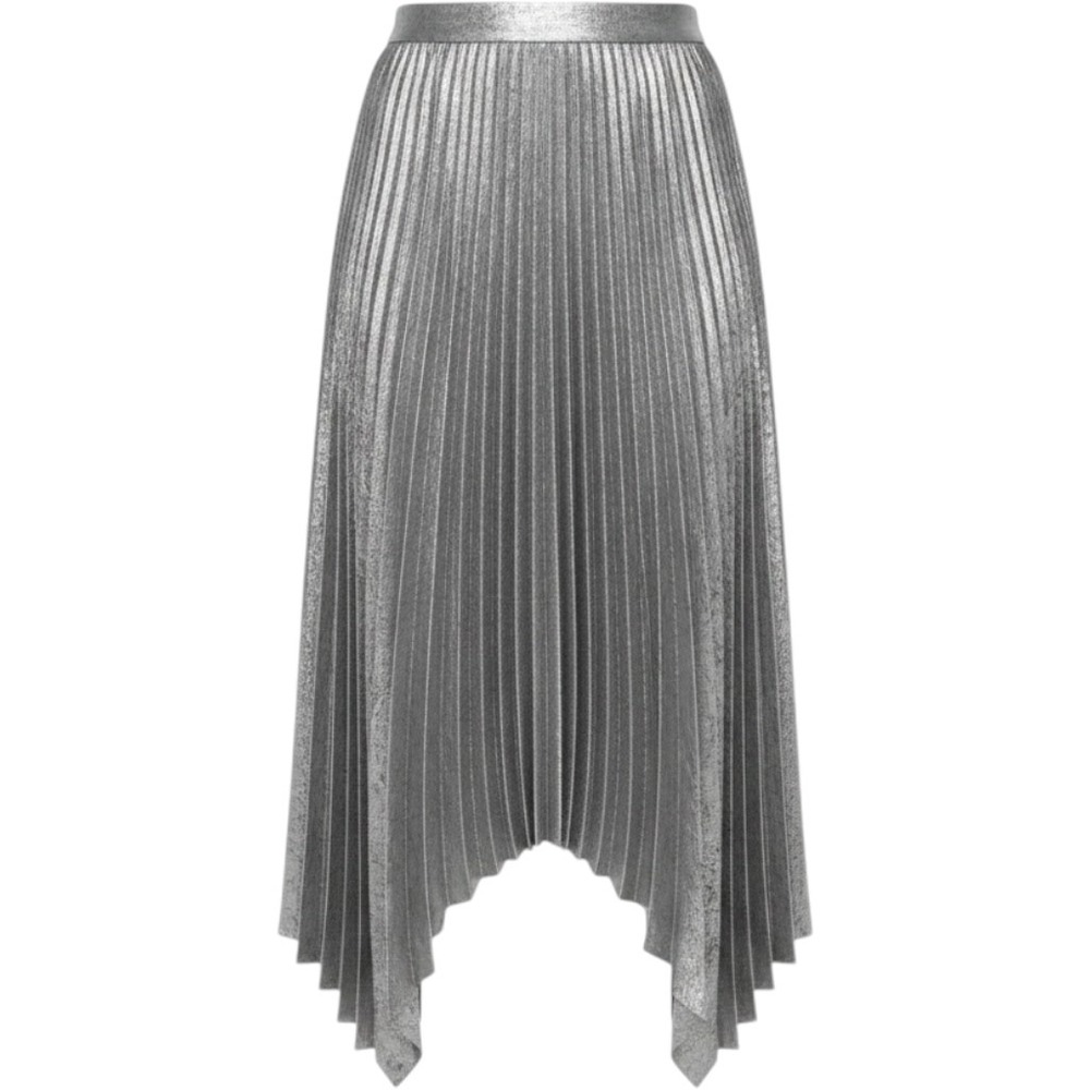 Susan Graver Pleated Skirt Women XL Silver Black Metallic Asymmetrical Top